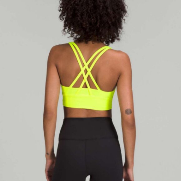 Lululemon Energy Longline Bra Ribbed Medium Support Highlight Yellow Size 12 - Picture 2 of 6